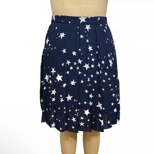 J.Crew Women's Navy Blue w/ White Stars Pleated Skirt A line Size 2 Zipper